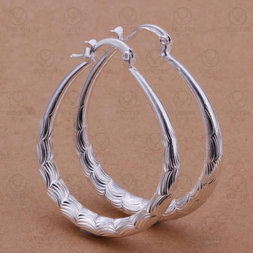 High Quality Fashion Silver Plated Elliptical Fish Ripple Hoop Earrings - The Jewellery Supermarket